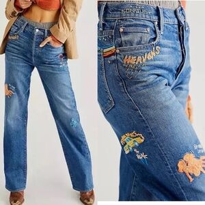 MOTHER The Rambler Sneak
blue Jeans in Running With Scissors Sz 24 NWT $350